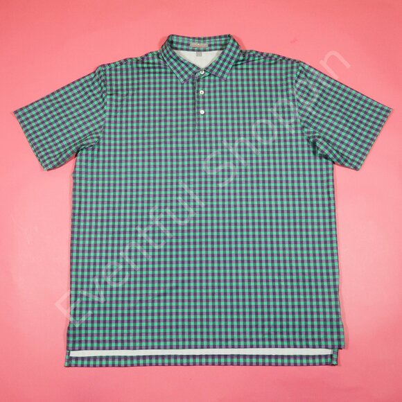 Peter Millar Summer Comfort Golf  Polo Shirt Mens 2XL Green Purple Gingham Check - Picture 2 of 6